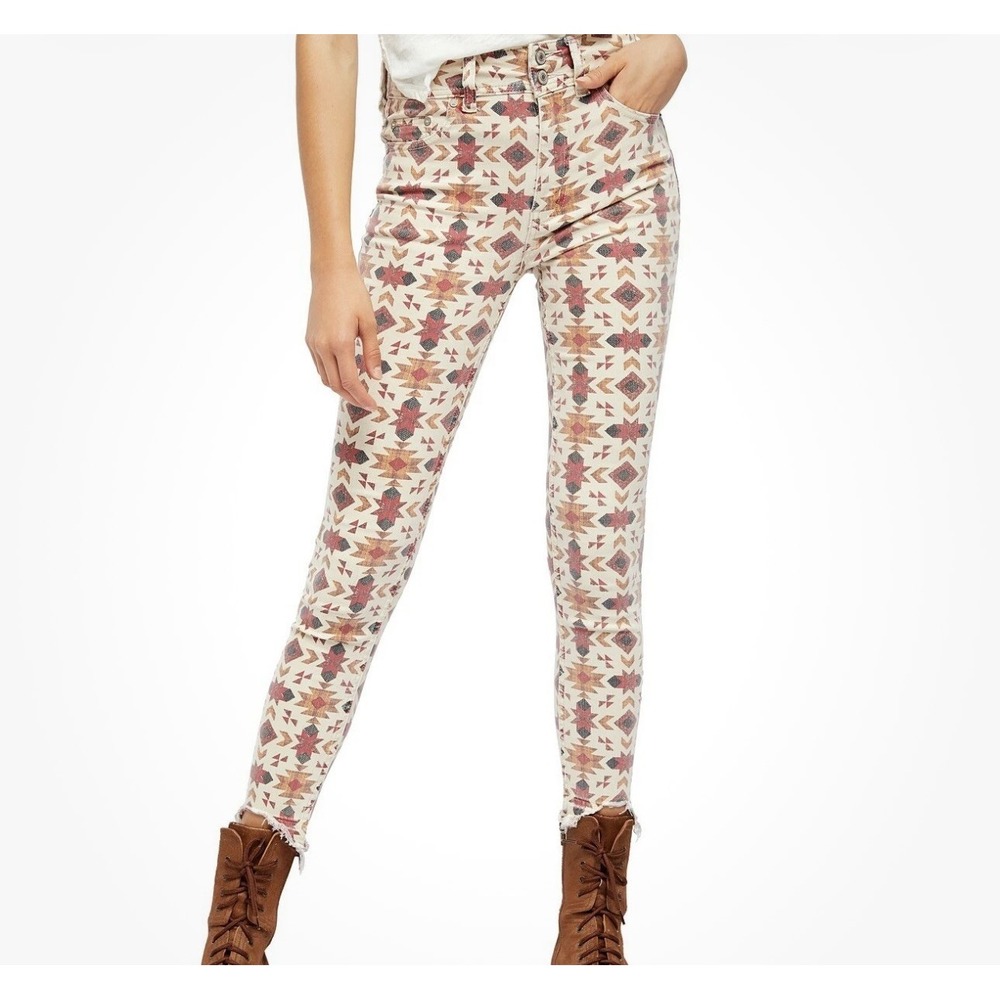 Free People We The Wild Child Printed Skinny Jeans Ivory Size 28 #OB1100417 NWT - Picture 16 of 16